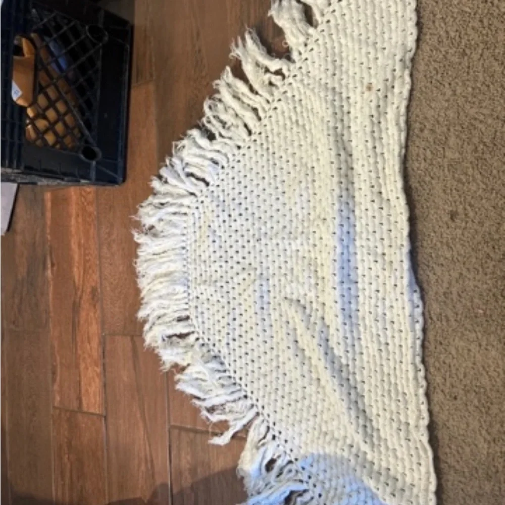 Neutral Cream Knit Fringed Wrap Scarf